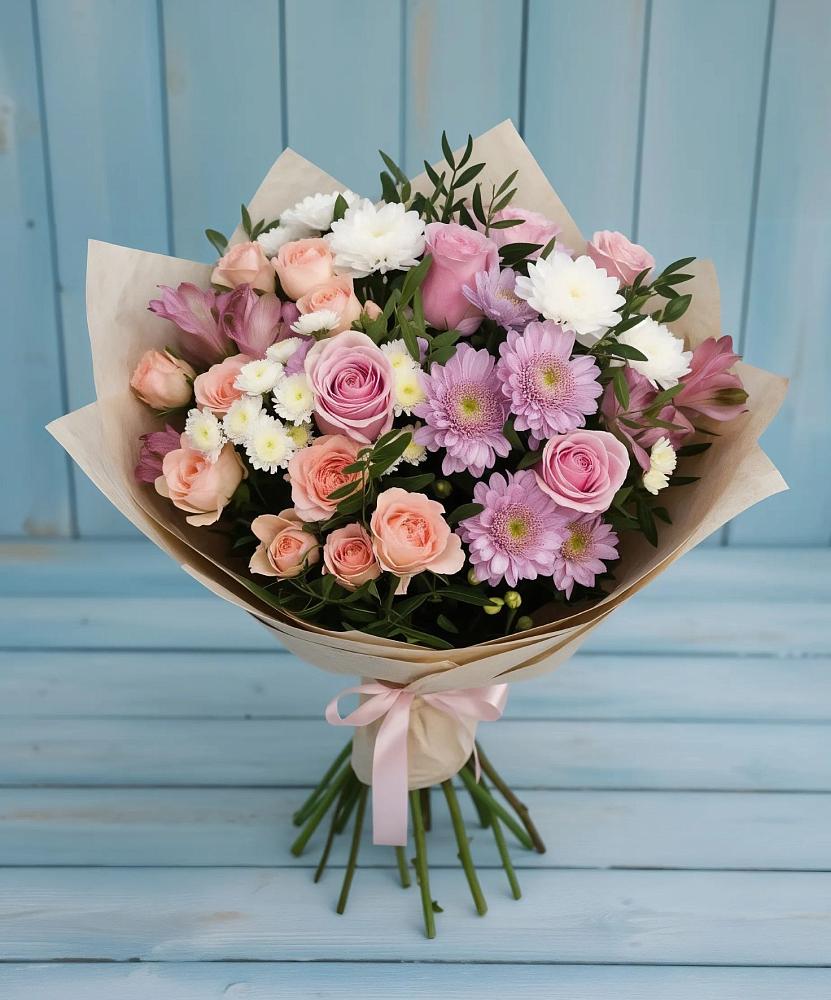 Букет цветов из: Хризантемы, Розы и Альстромерии в Абазе