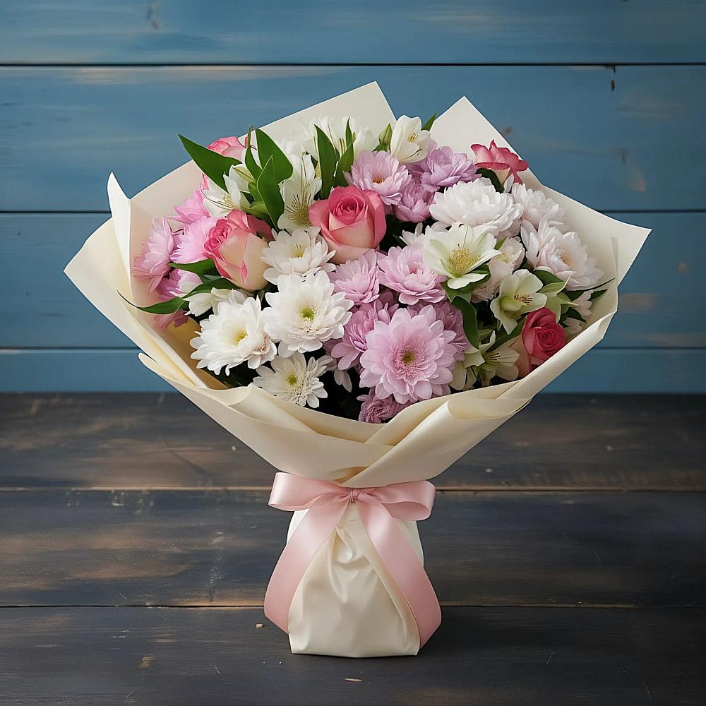 Букет цветов из: Хризантемы, Альстромерии и Розы в Абазе